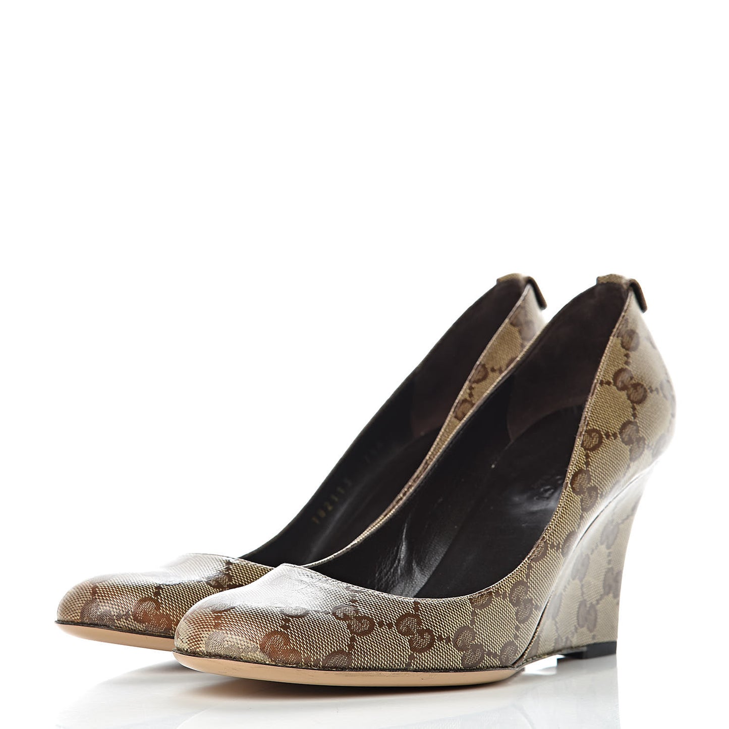 Crystal Monogram Wedges Pumps 7.5 Beige Ebony