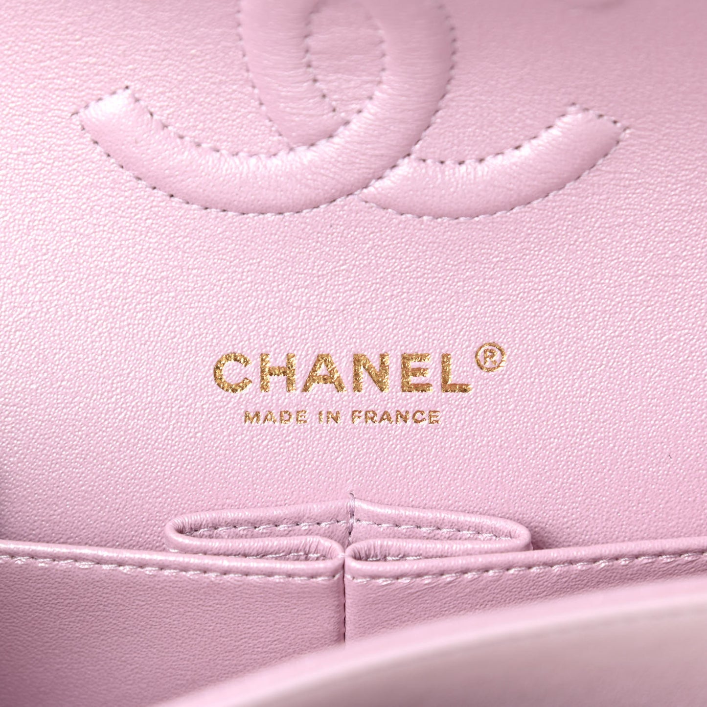 Iridescent Calfskin Quilted Medium Double Flap Light Pink