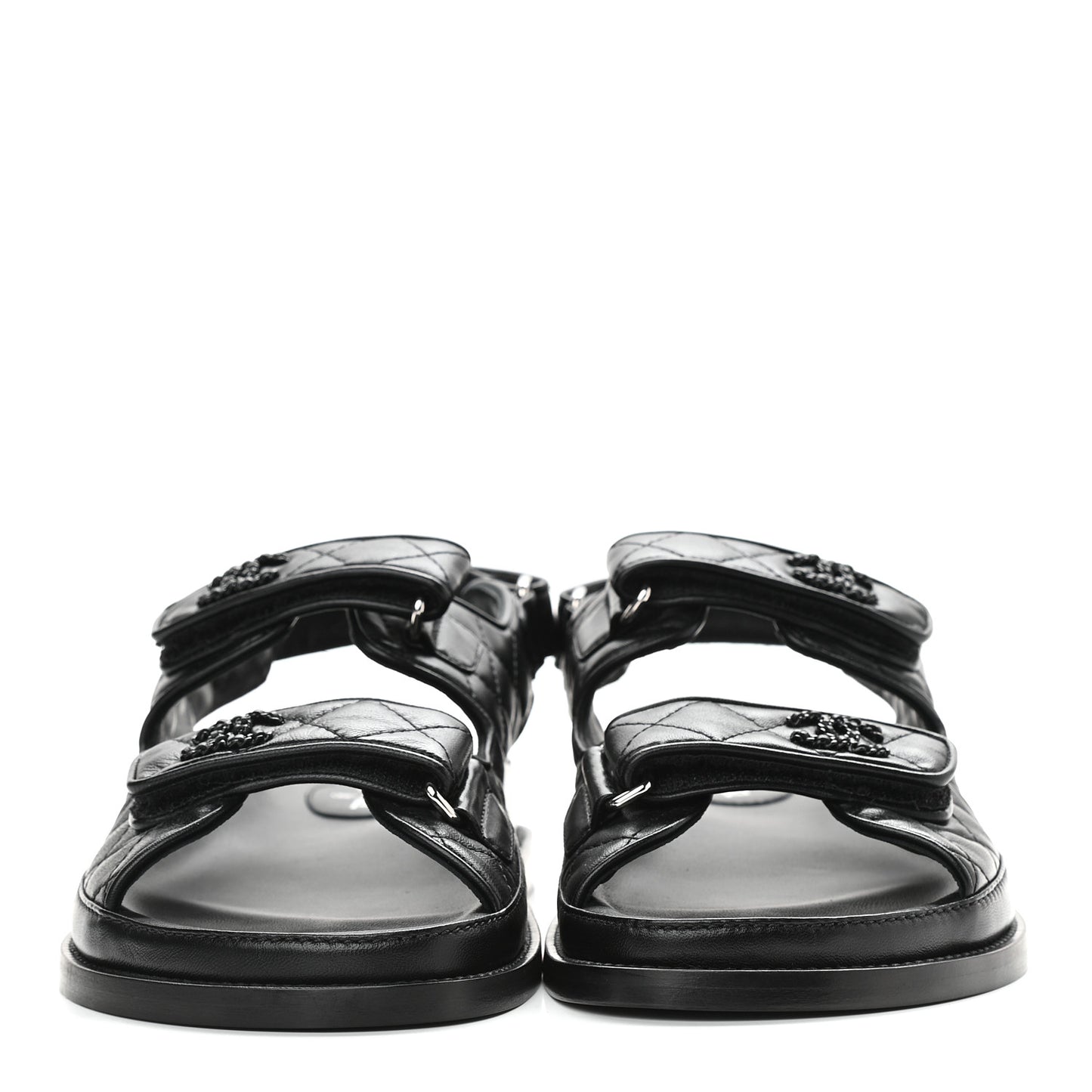 Lambskin Quilted Velcro Dad Sandals 40 So Black