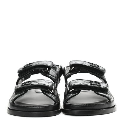 Chanel Lambskin Quilted Velcro Dad Sandals 40 So Black 2 of 8