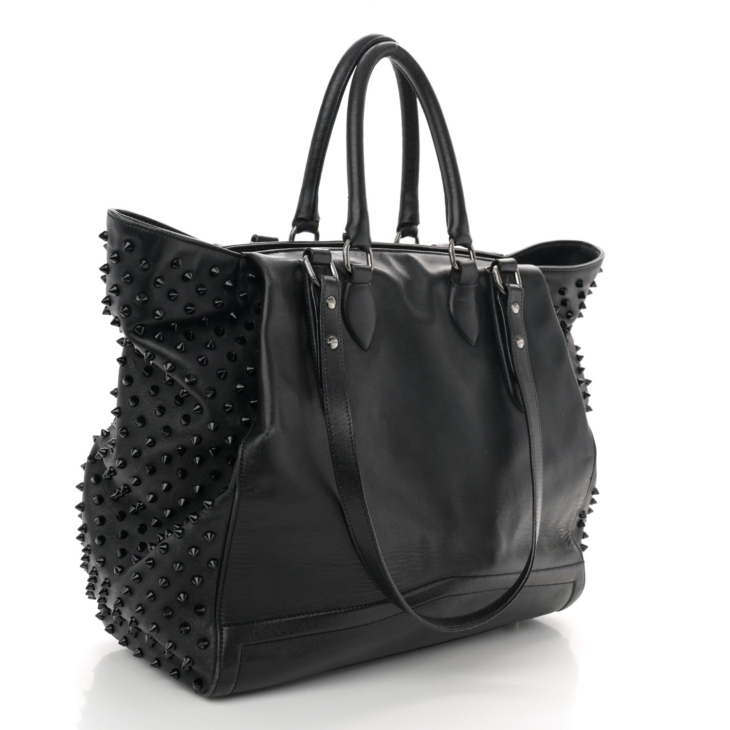 Christian Louboutin CHRISTIAN LOUBOUTIN Calfskin Justine Spikes Tote Black 3 of 16