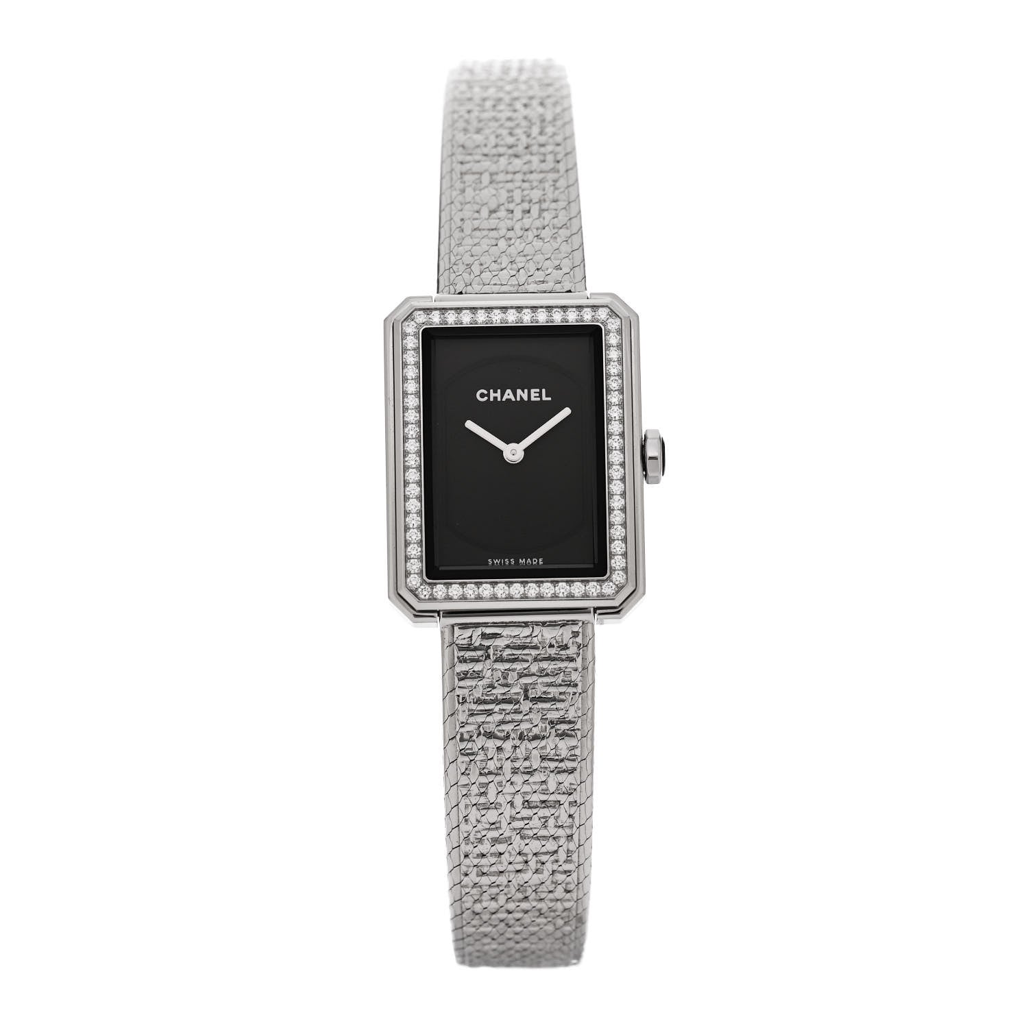Chanel Stainless Steel Diamond Bezel 21mm Boy-friend Tweed Quartz Watch Black 1 of 4