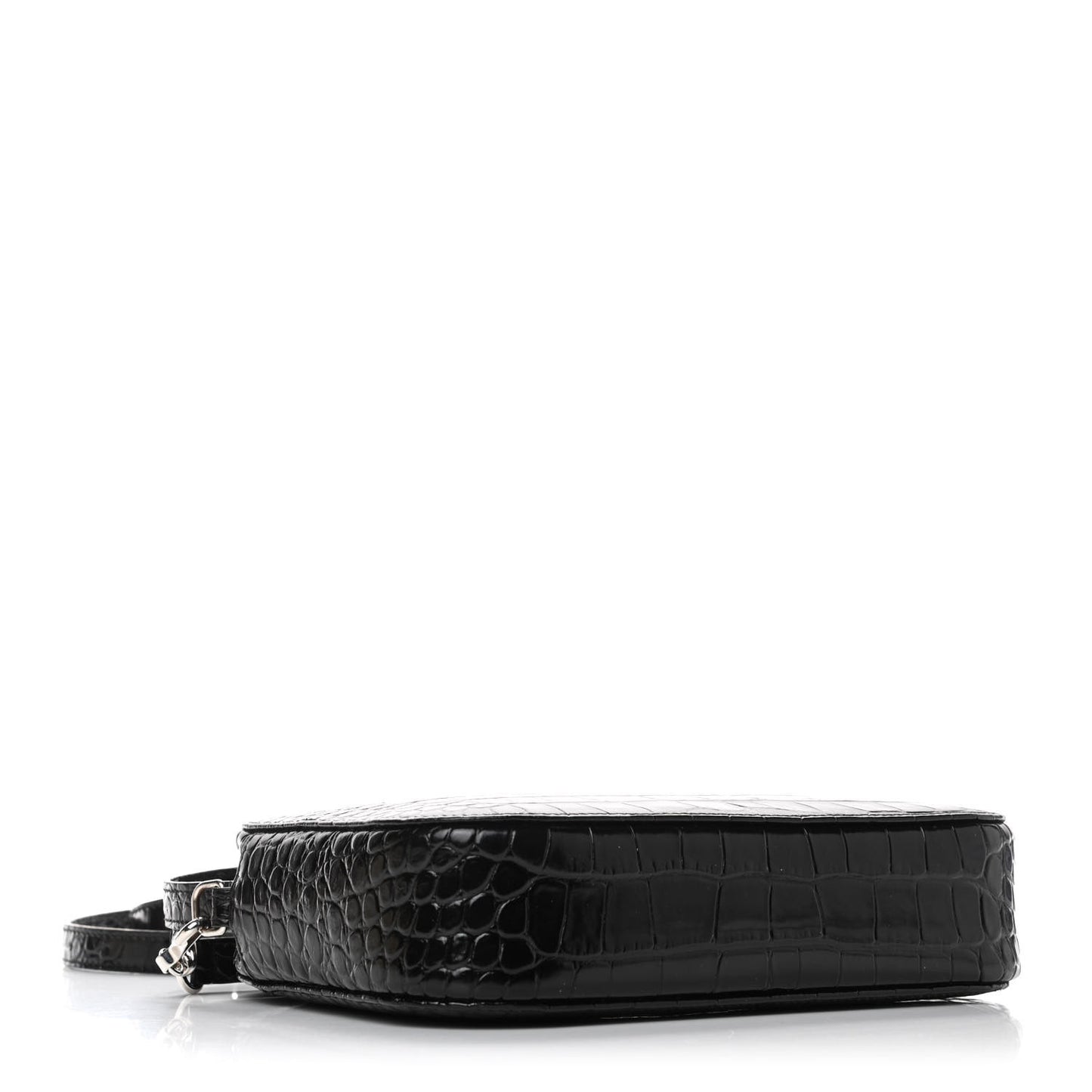 Shiny Calfskin Logo Crocodile Embossed S Everyday Camera Bag with Handle Black