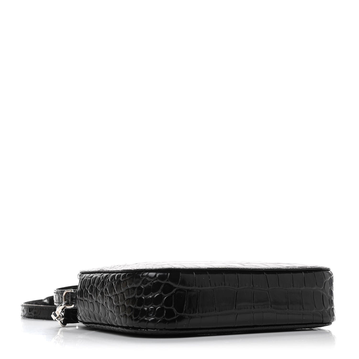 Balenciaga Shiny Calfskin Logo Crocodile Embossed S Everyday Camera Bag with Handle Black 3 of 4