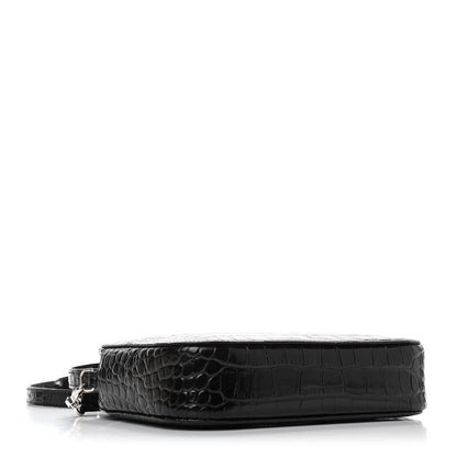 Balenciaga Shiny Calfskin Logo Crocodile Embossed S Everyday Camera Bag with Handle Black 3 of 4