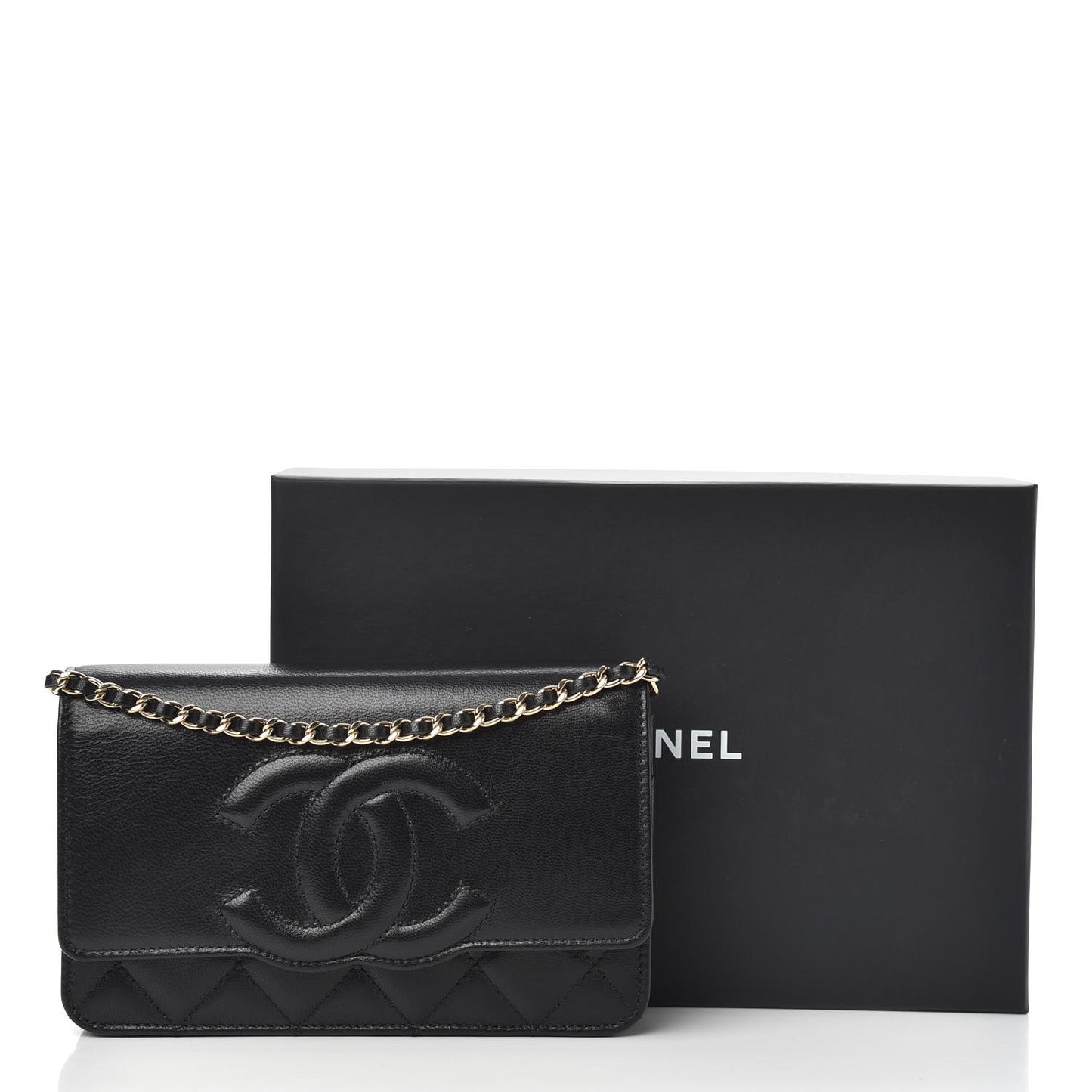 Goatskin Quilted Timeless CC Wallet On Chain WOC Black