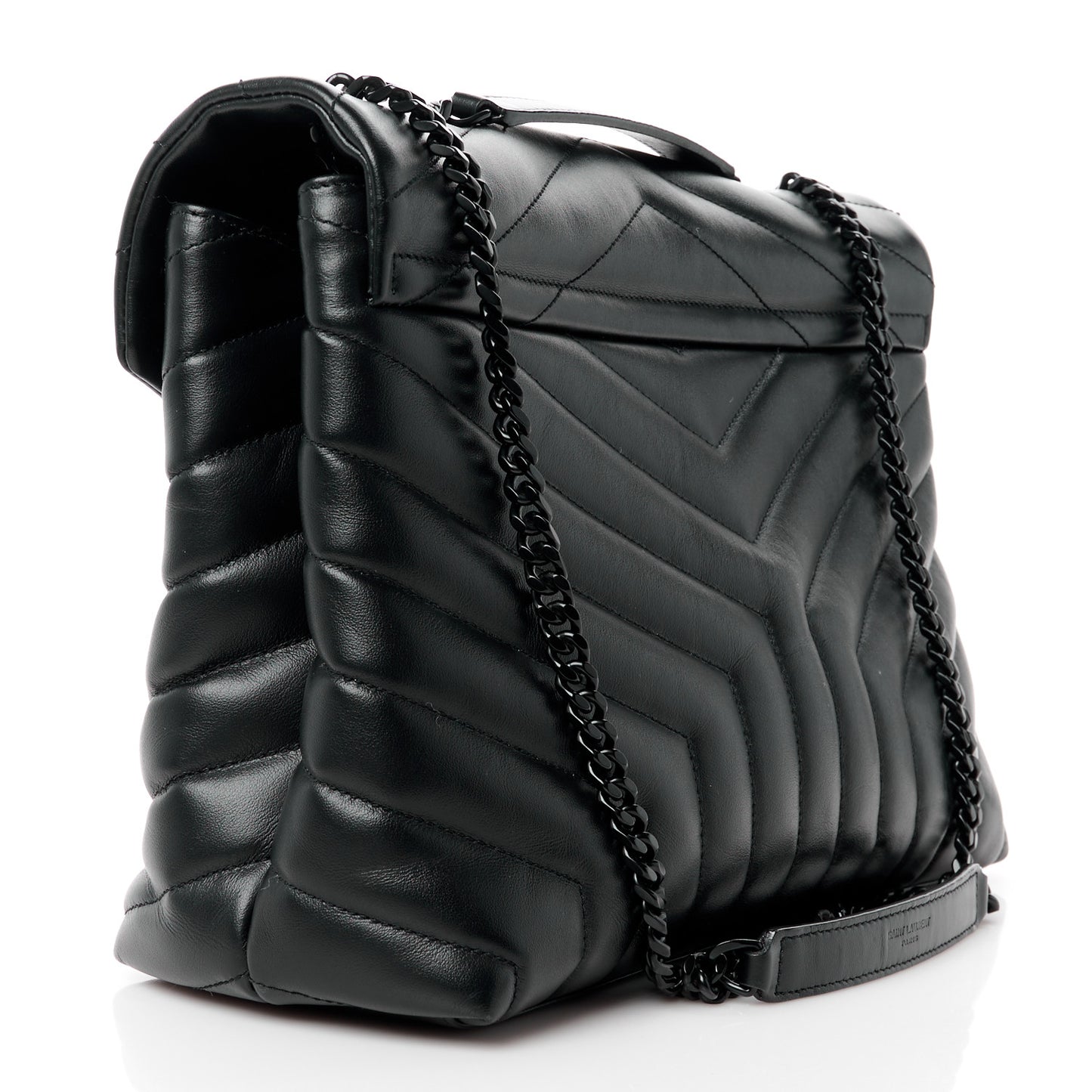 Calfskin Y Quilted Monogram Monochrome Medium Loulou Chain Satchel Black
