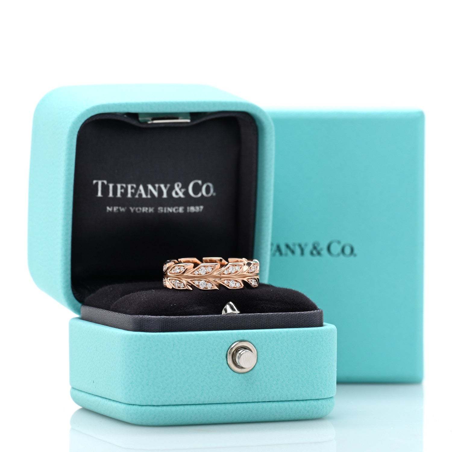 Tiffany 18K Rose Gold Diamond Victoria Vine Band Ring 54 7 5 of 5