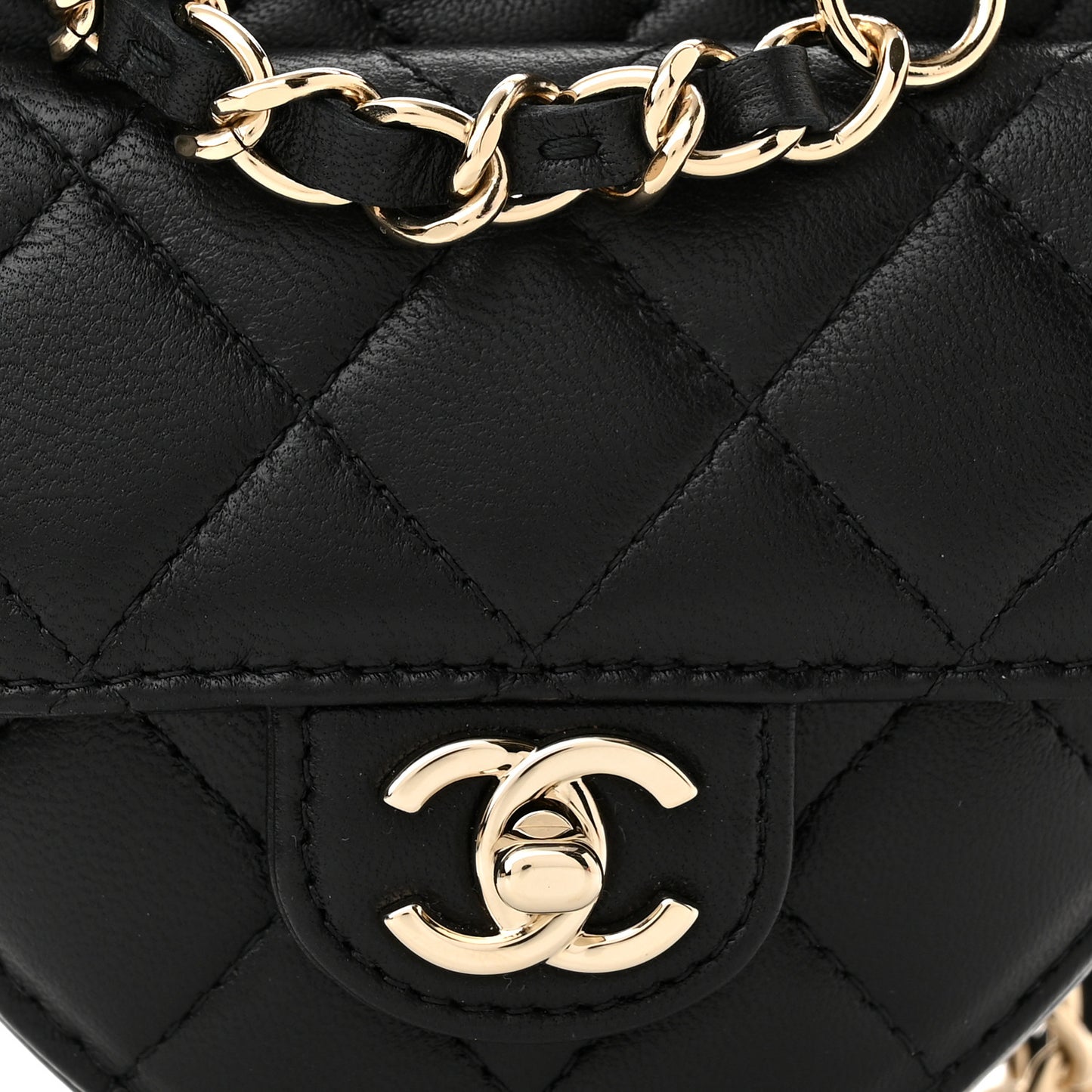 Lambskin Quilted CC In Love Heart Waist Belt Bag With Chain Black