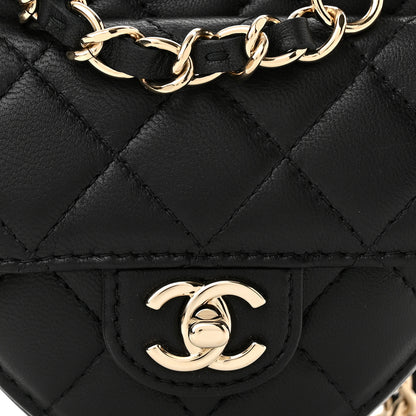 Chanel Lambskin Quilted CC In Love Heart Waist Belt Bag With Chain Black 4 of 10