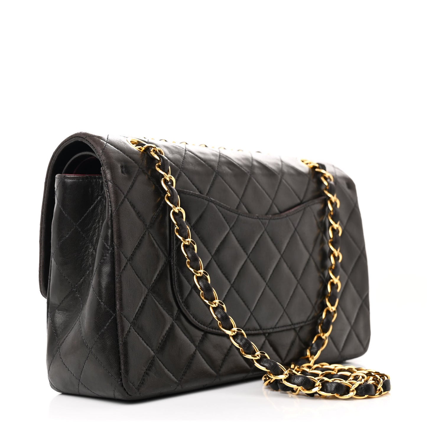 Lambskin Quilted Medium Double Flap Black