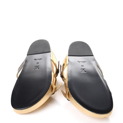 Louis Vuitton Patent Calfskin Monogram Metallic Bom Dia Mule Sandals 38 Gold 5 of 10