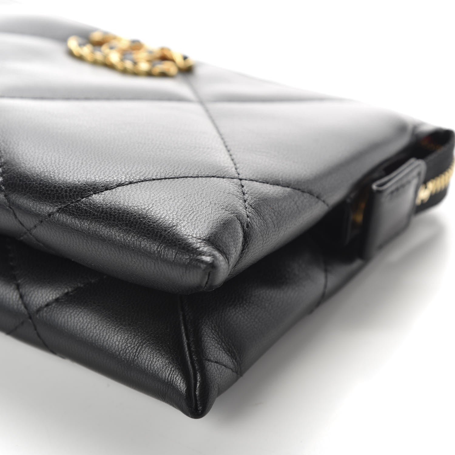 Chanel Shiny Goatskin Quilted Small Chanel 19 Pouch With Handle Black 15 of 19