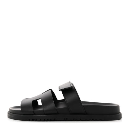 Hermes Calfskin Womens Chypre Sandals 38 Black 1 of 9