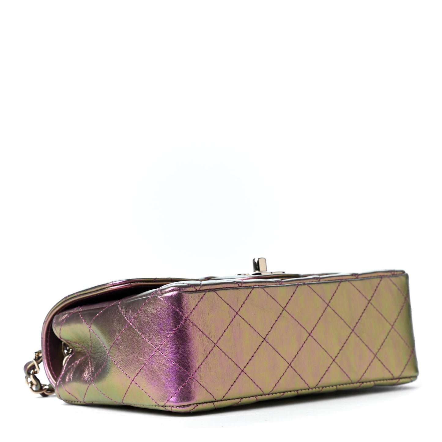 Iridescent Lambskin Quilted Mini Rectangular Flap Purple