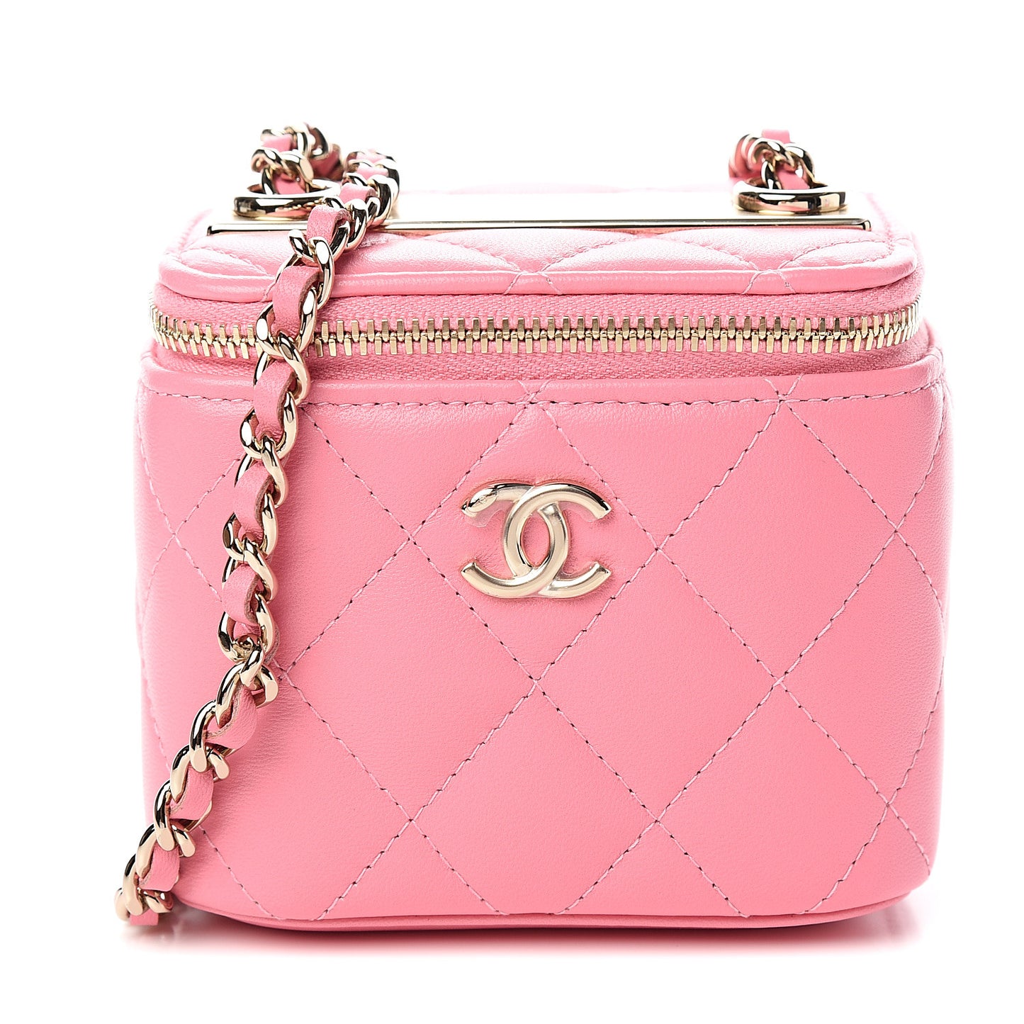 Lambskin Quilted Mini Vanity Case With Chain Pale Pink