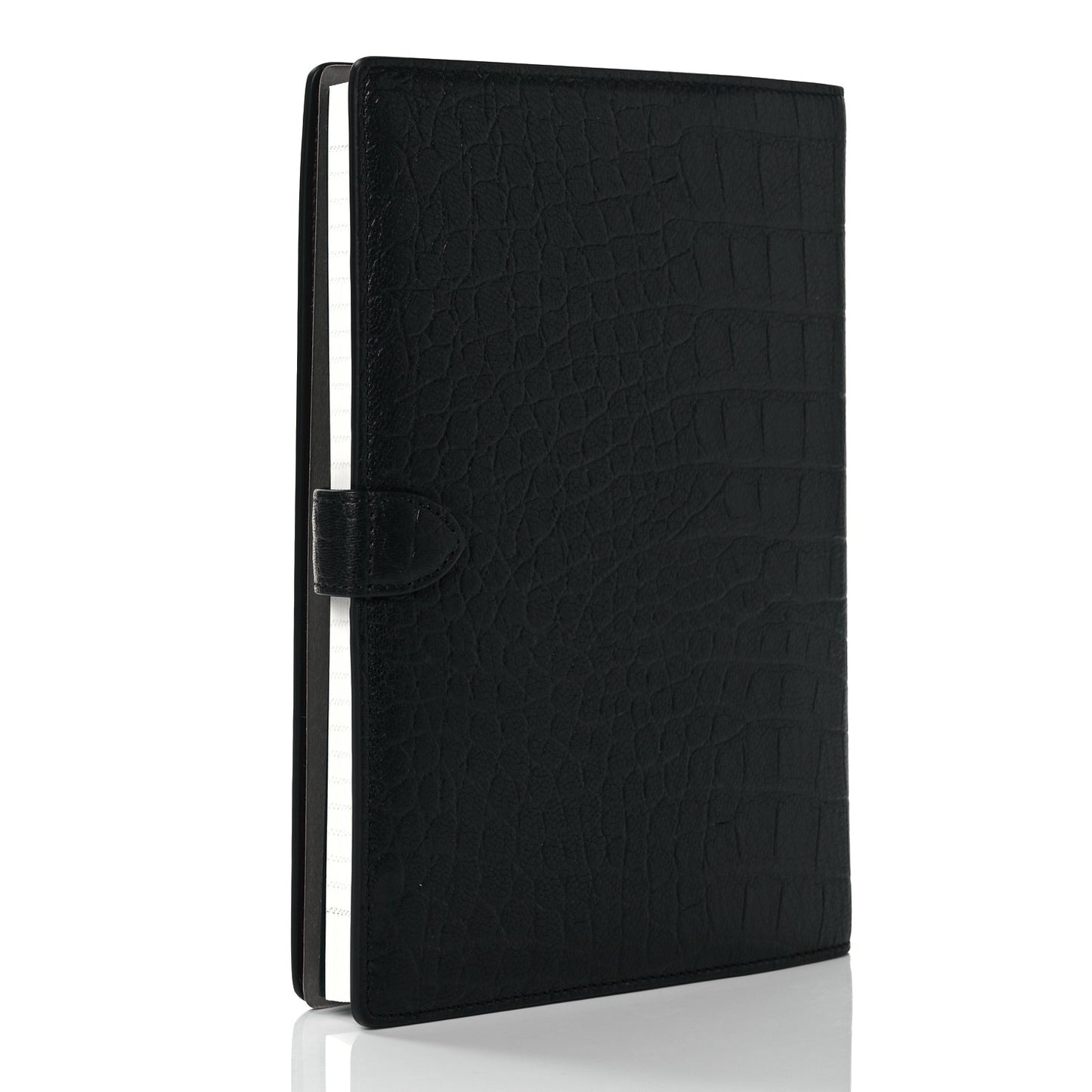 Calfskin Crocodile Embossed Postman's Lock Agenda Black