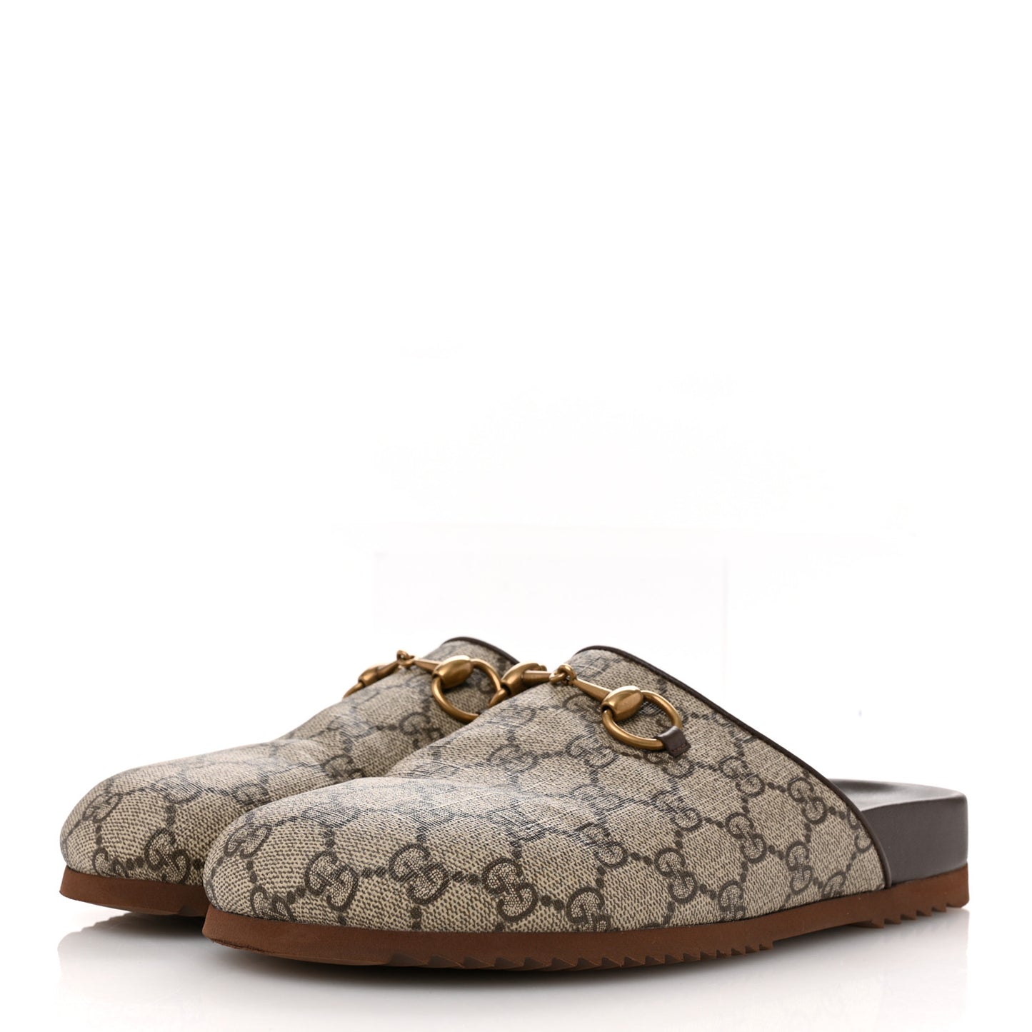 GG Supreme Monogram Miro Soft Calfskin Womens Horsebit Slippers 39.5 Beige Ebony New Acero