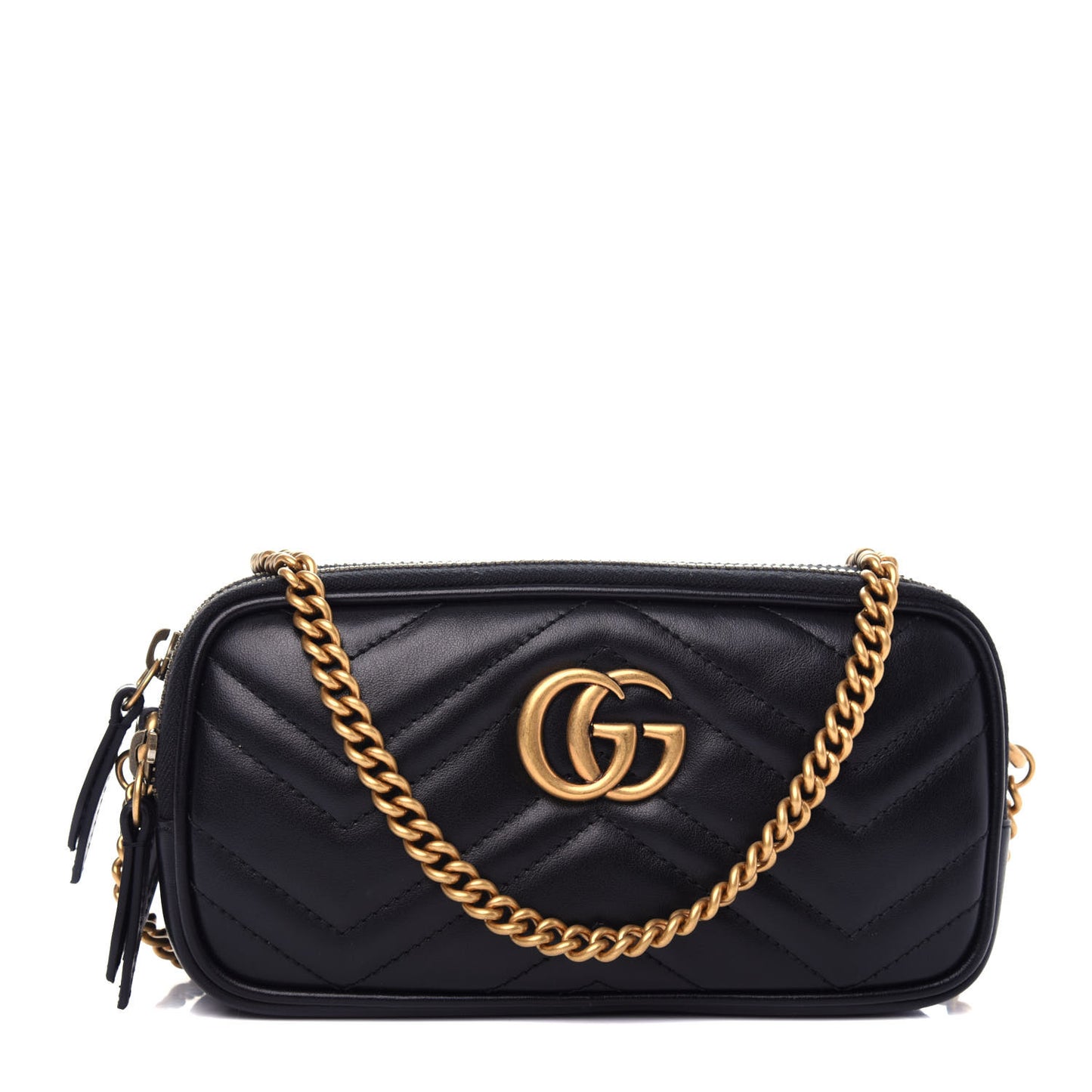 Calfskin Matelasse Mini GG Marmont Chain Crossbody Bag Black