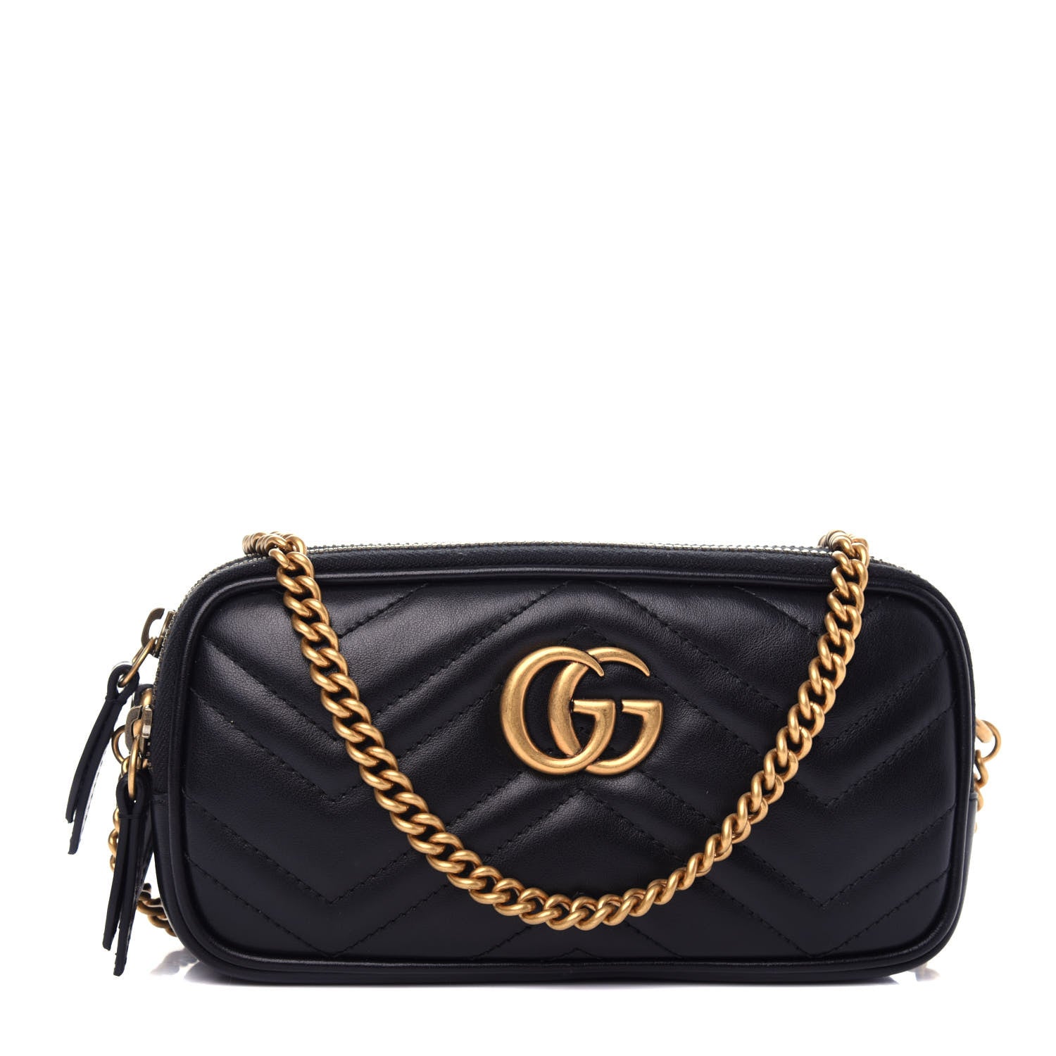 Gucci Calfskin Matelasse Mini GG Marmont Chain Crossbody Bag Black 1 of 13