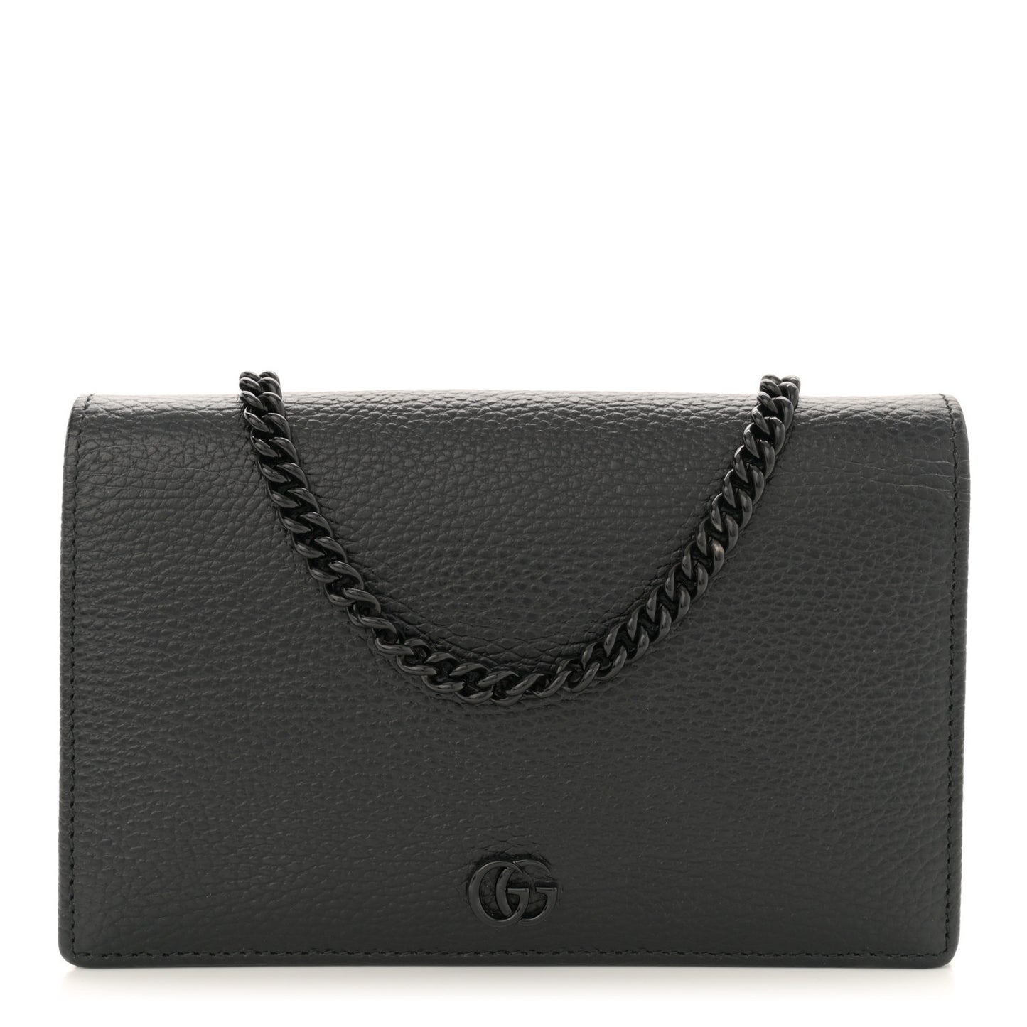 Dollar Calfskin Enamel Monochrome Mini GG Marmont Chain Wallet Black
