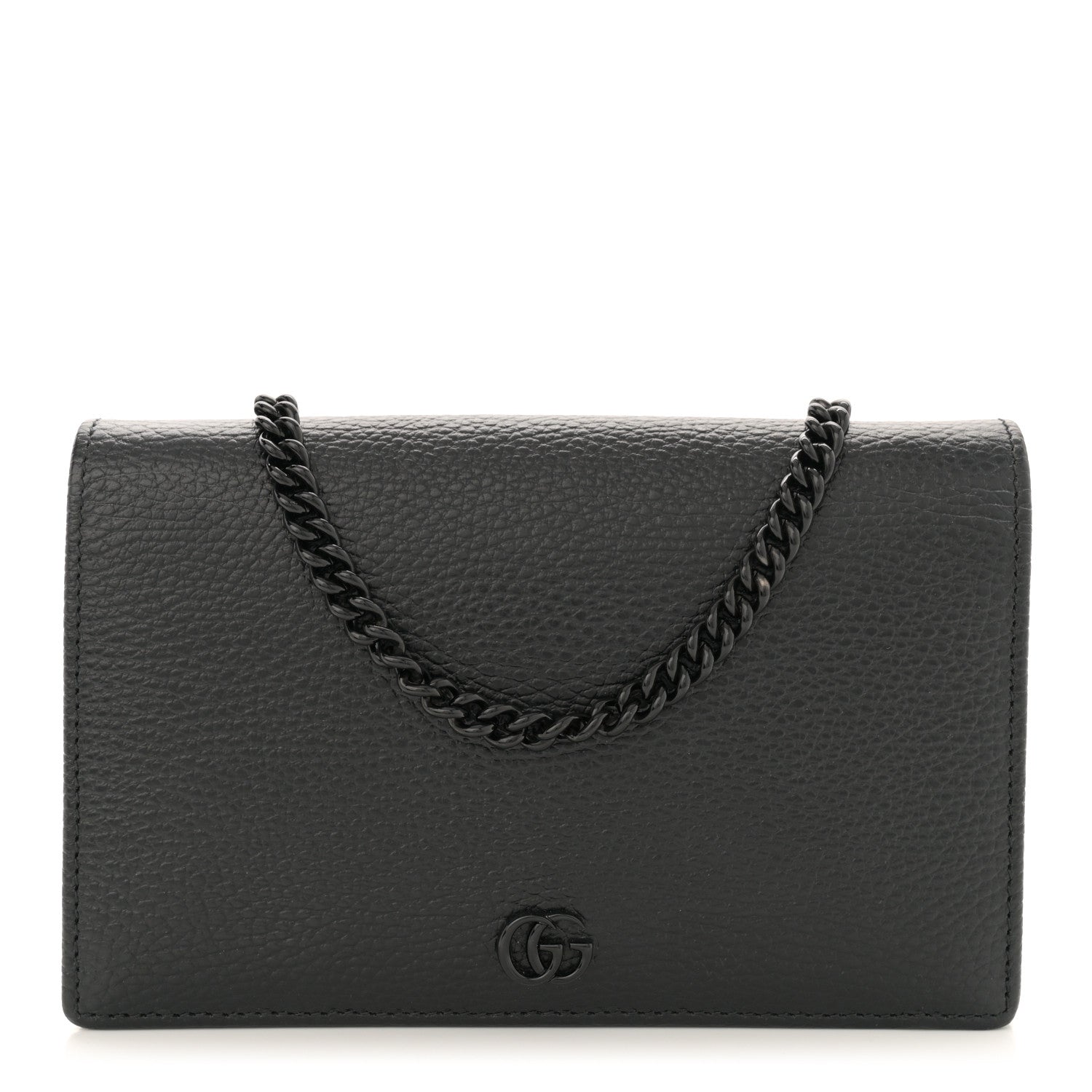 Gucci Dollar Calfskin Enamel Monochrome Mini GG Marmont Chain Wallet Black 1 of 9