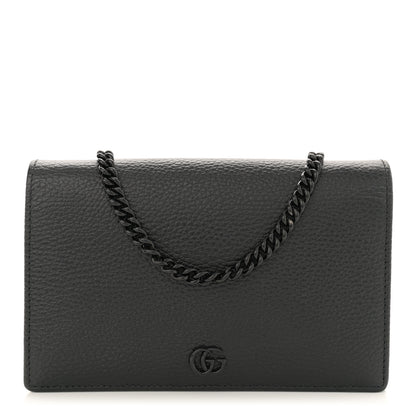 Gucci Dollar Calfskin Enamel Monochrome Mini GG Marmont Chain Wallet Black 1 of 9