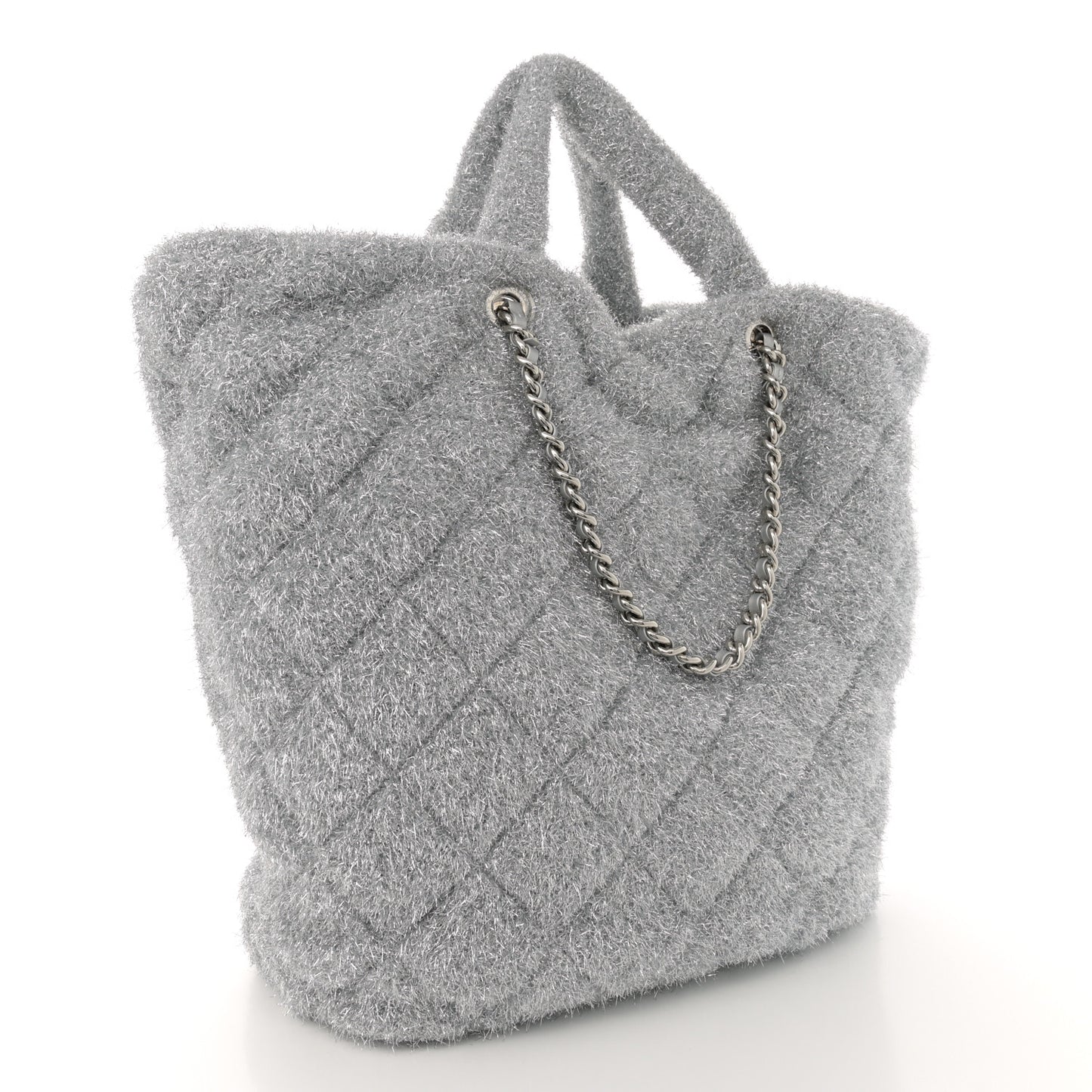 Knit Metallic Lambskin Large Shopping Tote Silver