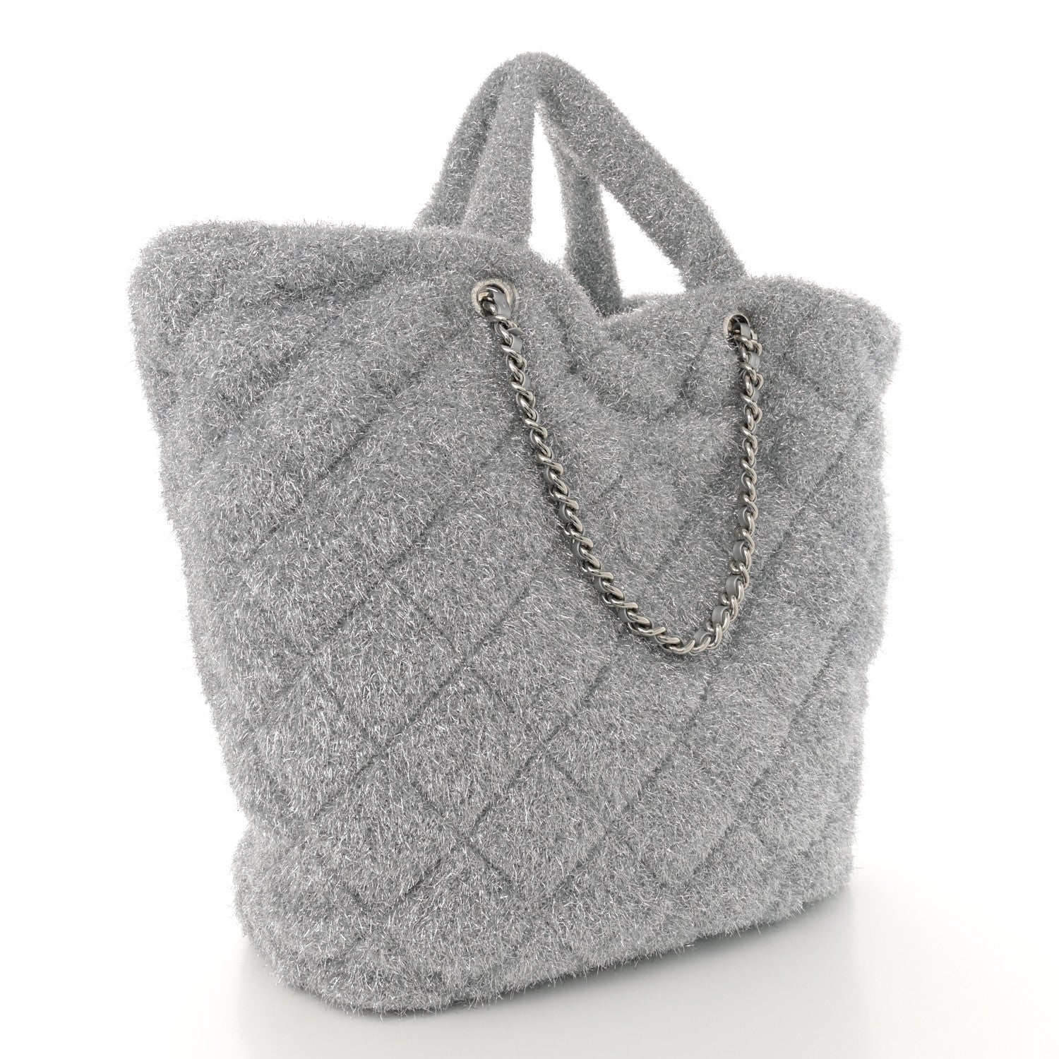 Chanel Knit Metallic Lambskin Large Shopping Tote Silver 2 of 9