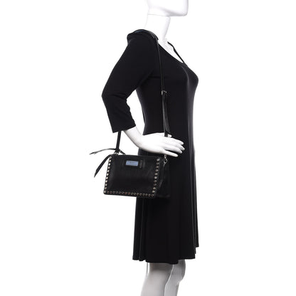 Prada Glace Calfskin Studded Etiquette Shoulder Bag Black 2 of 9