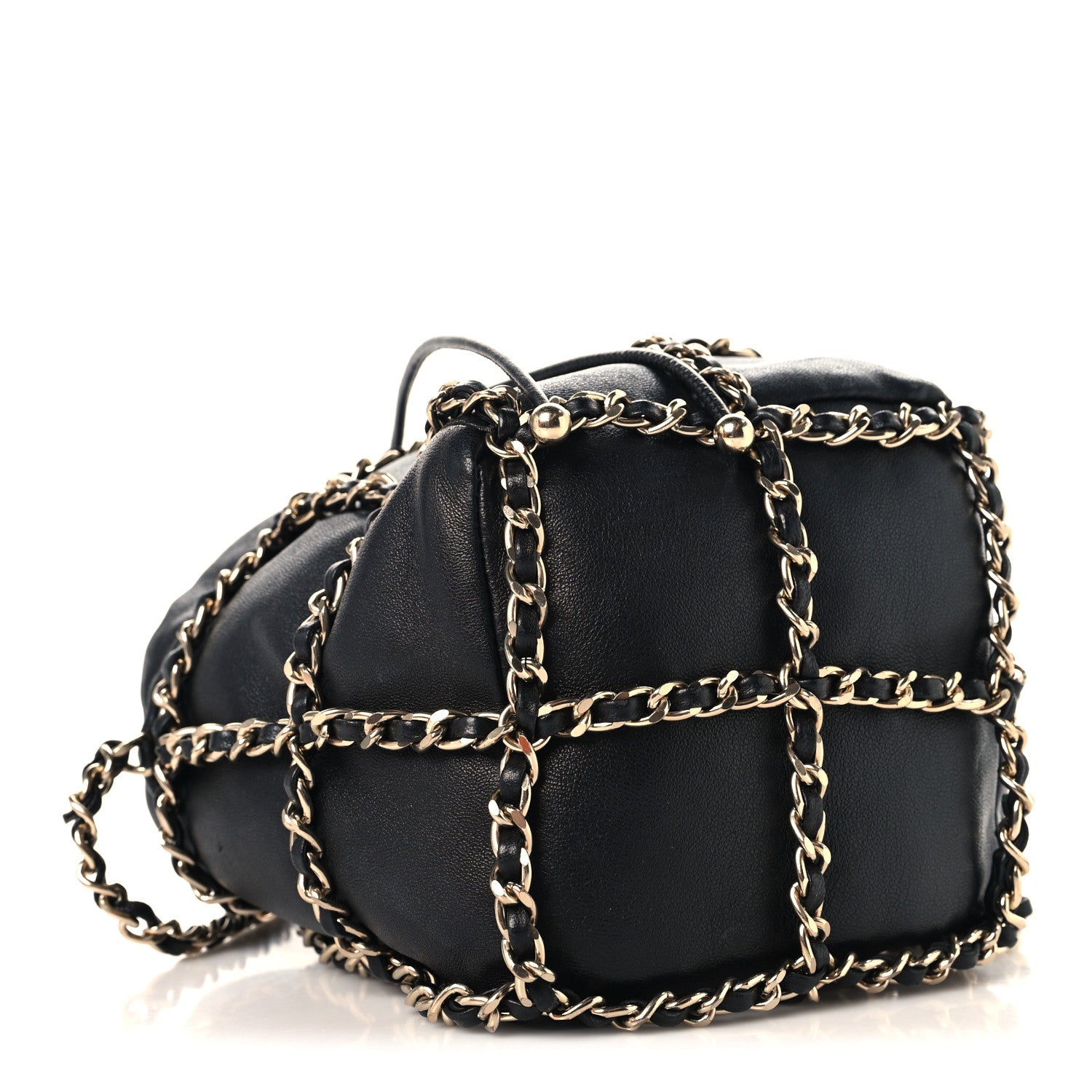Chanel Lambskin Bucket Chain Drawstring Bag Black 4 of 10