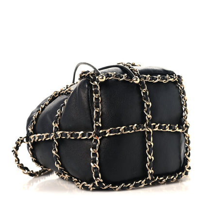 Chanel Lambskin Bucket Chain Drawstring Bag Black 4 of 10