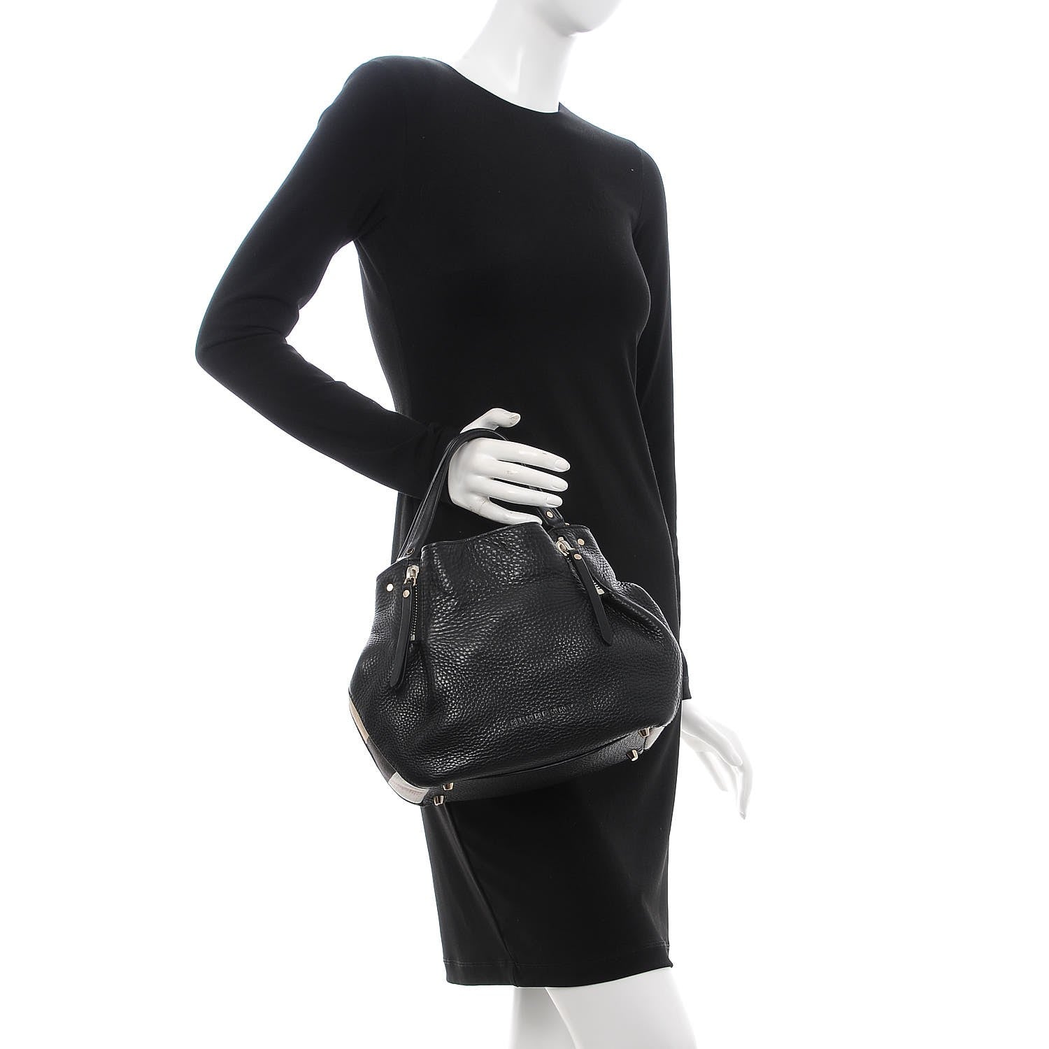 Burberry Grainy Calfskin House Check Small Maidstone Black 3 of 10
