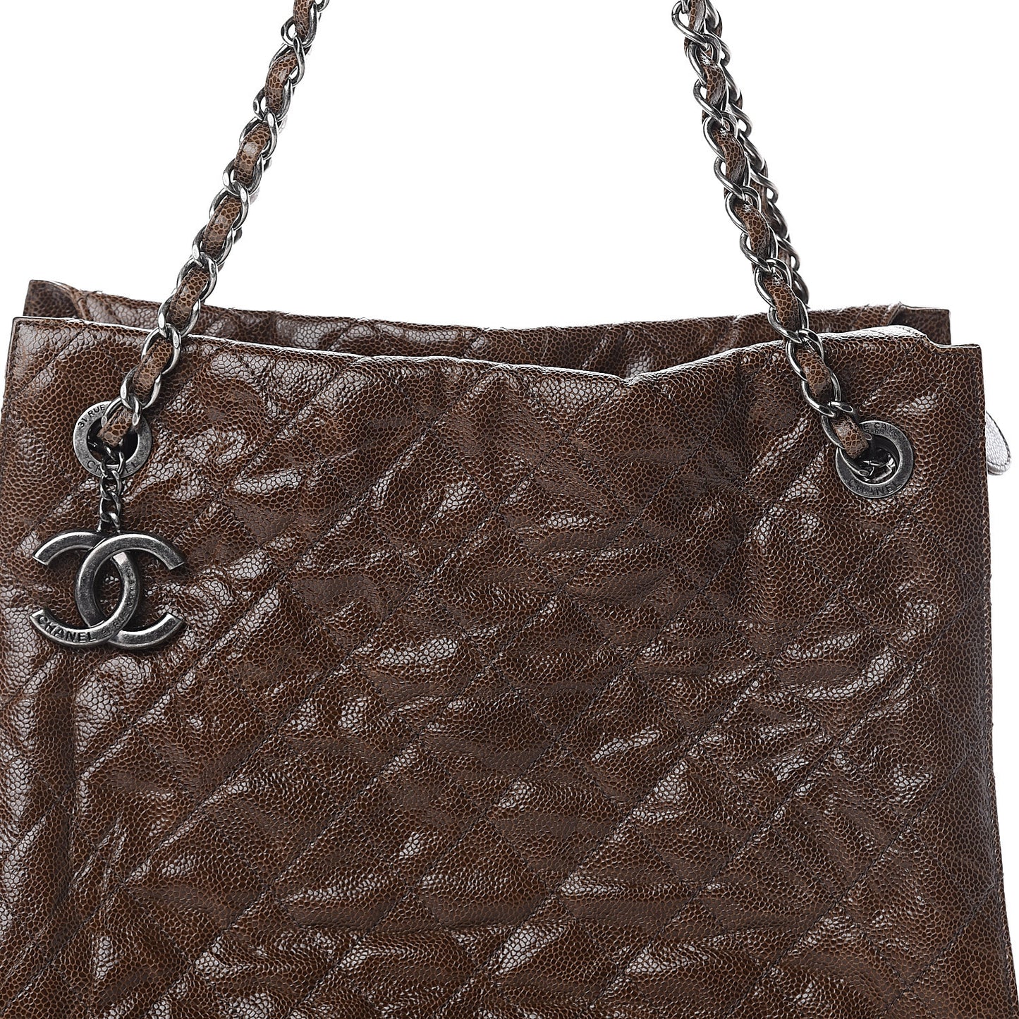 Glazed Caviar Quilted Tote Brown