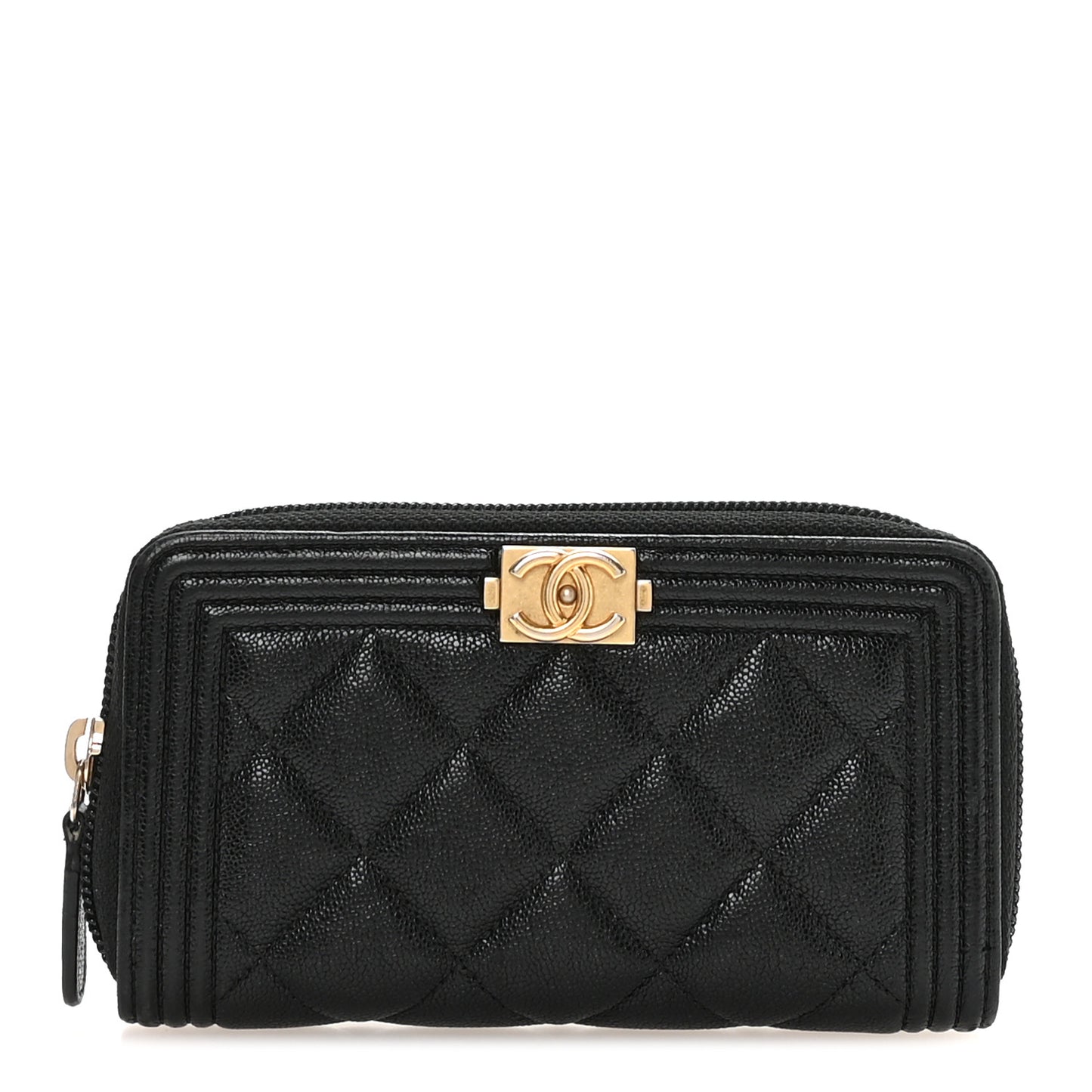 Caviar Quilted Small Boy Zip Around Wallet Black