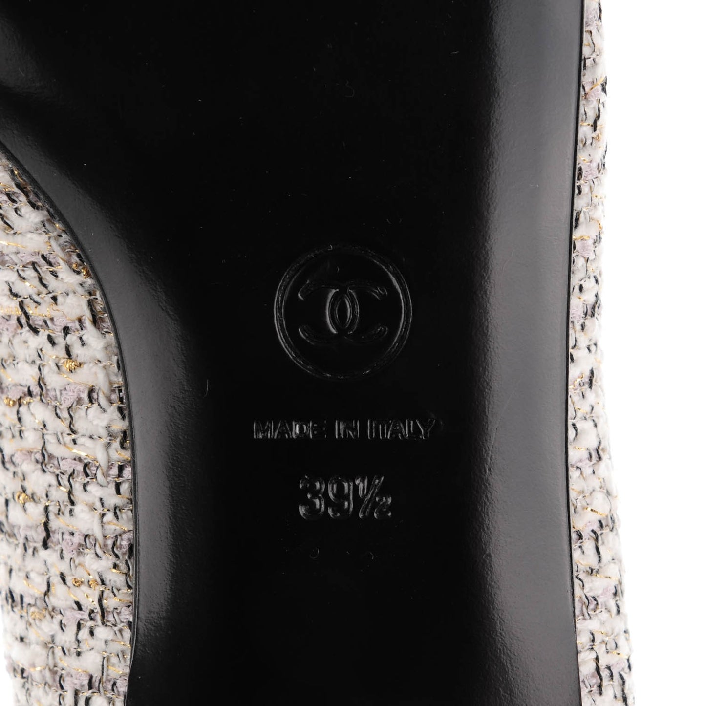 Tweed Patent Cap Toe Charm Loafers 39.5 Ecru Black Gold