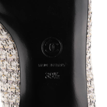 Chanel Tweed Patent Cap Toe Charm Loafers 39.5 Ecru Black Gold 7 of 11