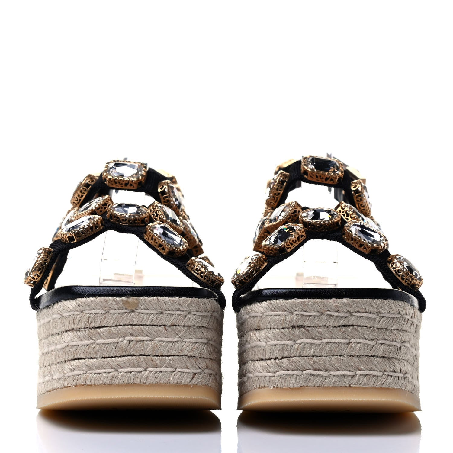Gucci Grosgrain Crystal Perta Espadrille Platform Sandals 37 Black 4 of 8