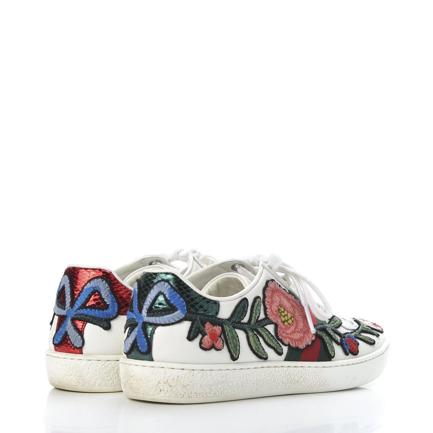 Calfskin Web Floral Embroidered Ace Sneakers 36 White