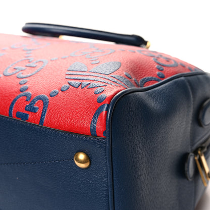 Gucci X ADIDAS Canvas Textured Dollar Calfskin Web GG Monogram Trefoil Large Bowling Bag Hibiscus Red  Blue Navy 11 of 11