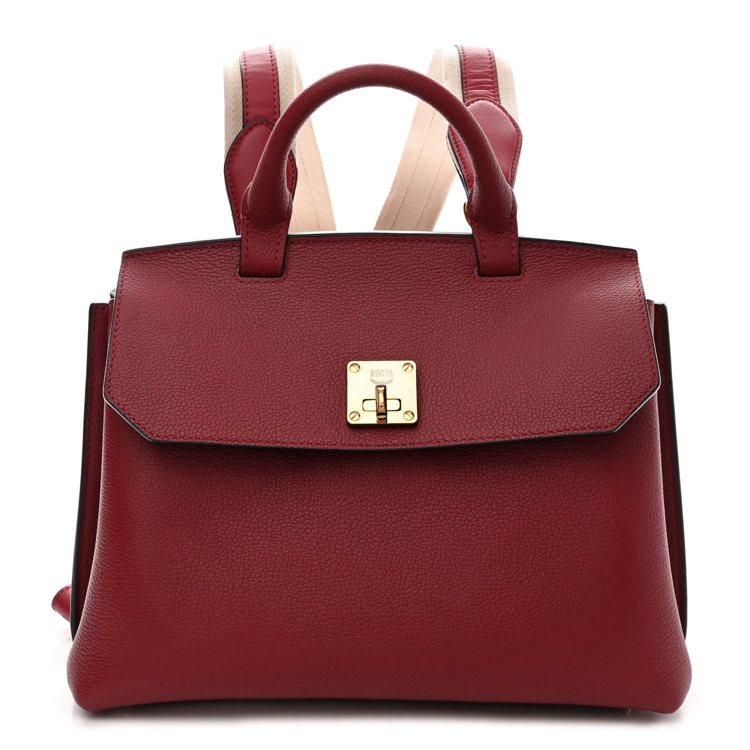 MCM Grained Calfskin Milla Convertible Backpack Scooter Red 1 of 14