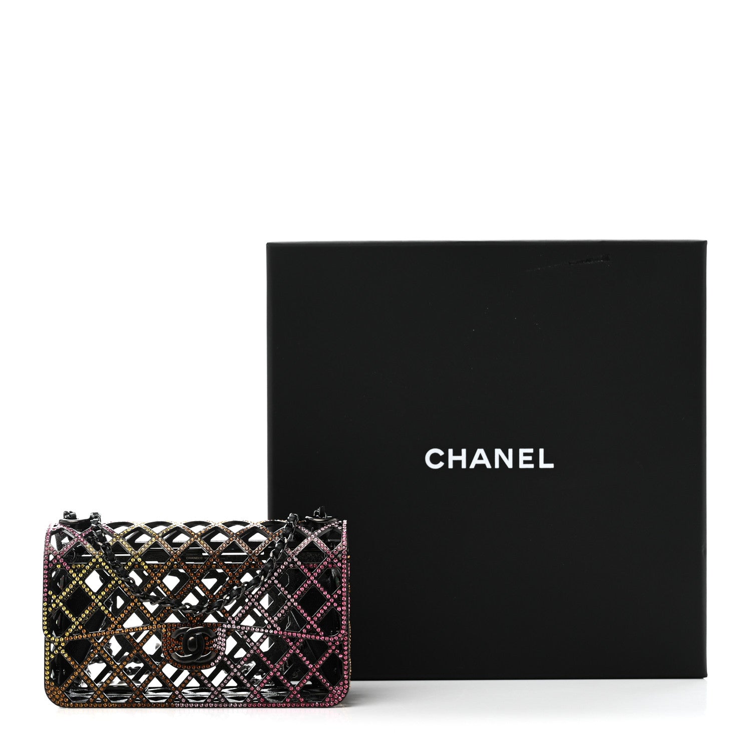 Chanel Metal Crystal Quilted Mini Evening Bag Pink Yellow Orange Light Pink 11 of 11