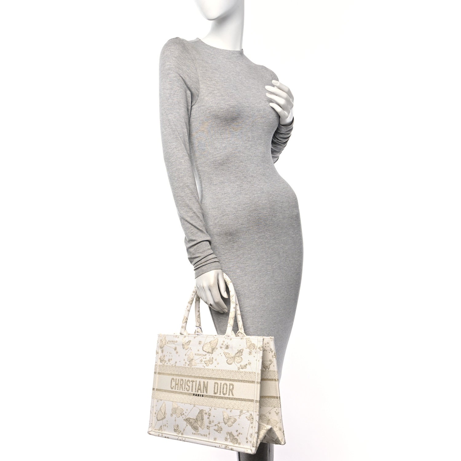 Christian Dior Canvas Embroidered Medium Butterfly Zodiac Book Tote Gold 3 of 10