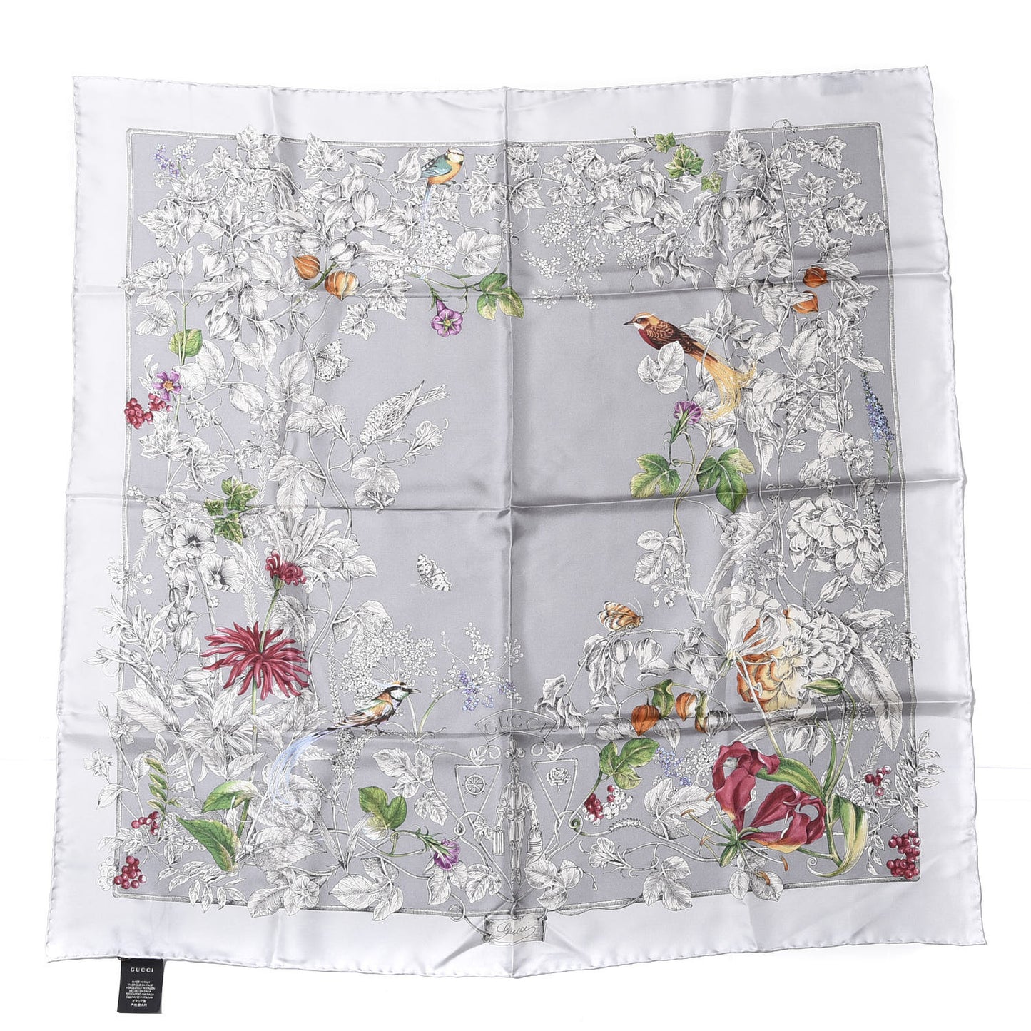 Silk Twill Wondergardenia Square Scarf Zinc Beige