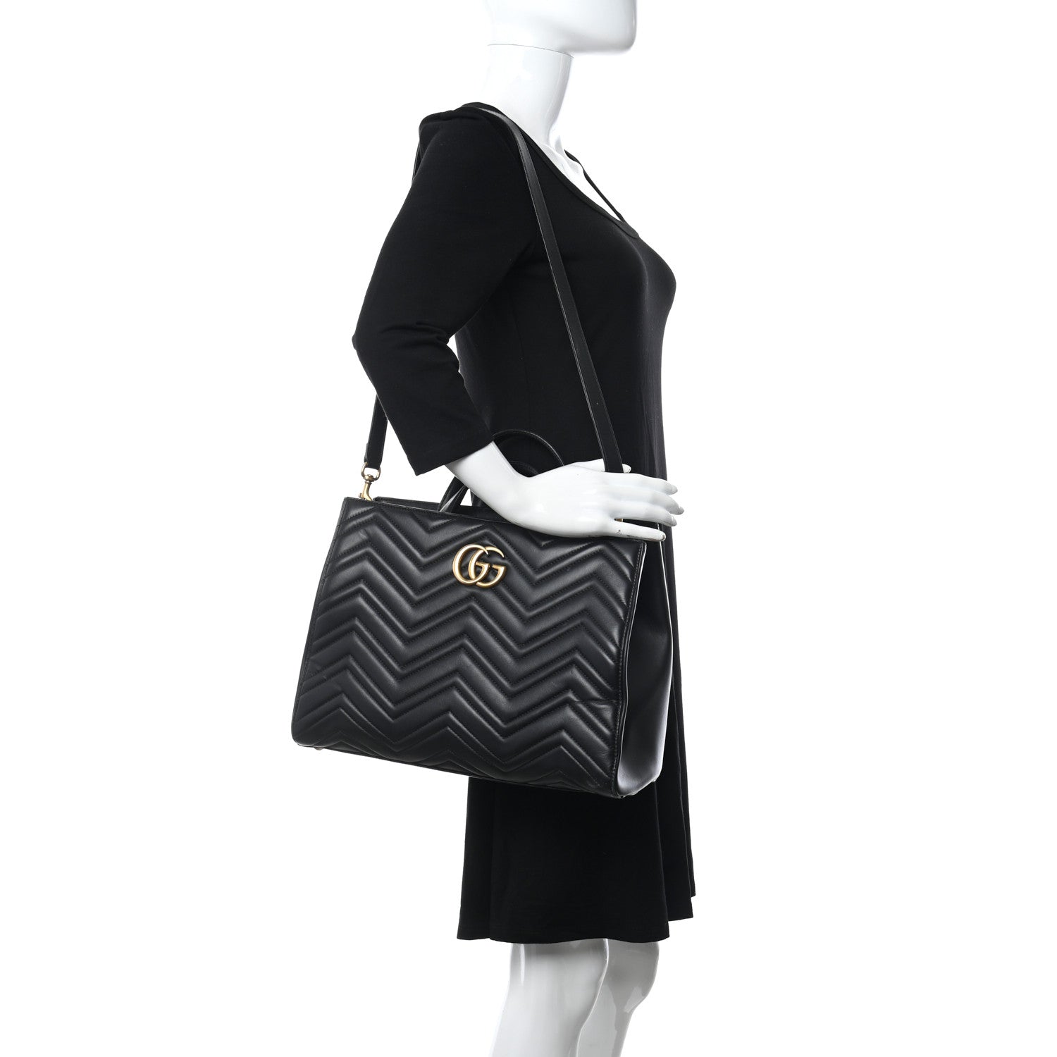 Gucci Calfskin Matelasse Medium GG Marmont Tote Black 2 of 9