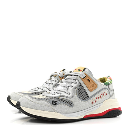 Gucci Metallic Calfskin Glitter Mesh Womens Ultrapace Sneakers 38 Silver Light Grey Mystic White 3 of 8