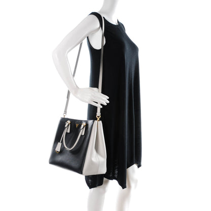 Prada Saffiano Lux Medium Bi-Color Tote Black Talco 2 of 8