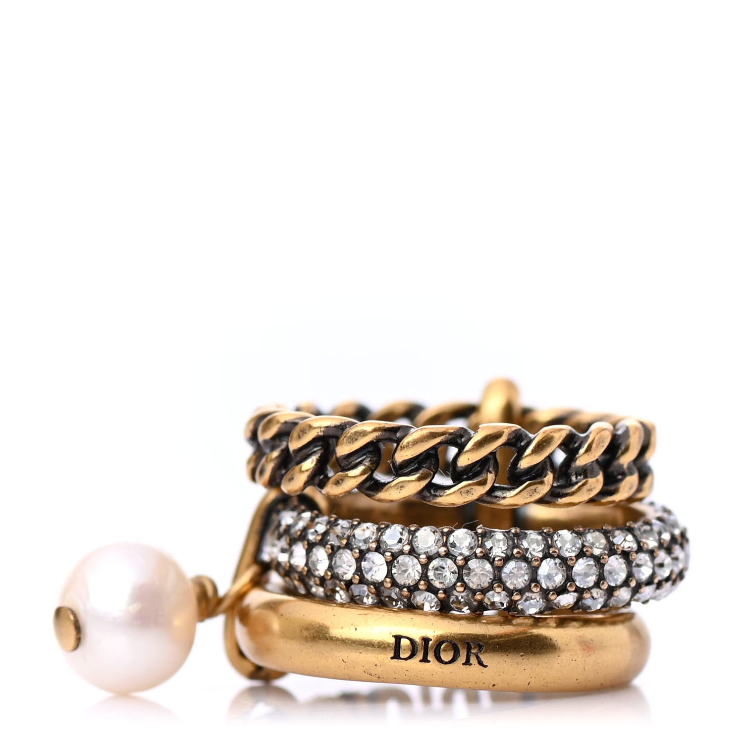 Christian Dior Crystal Pearl Chain J'adior Ring S Gold 2 of 4