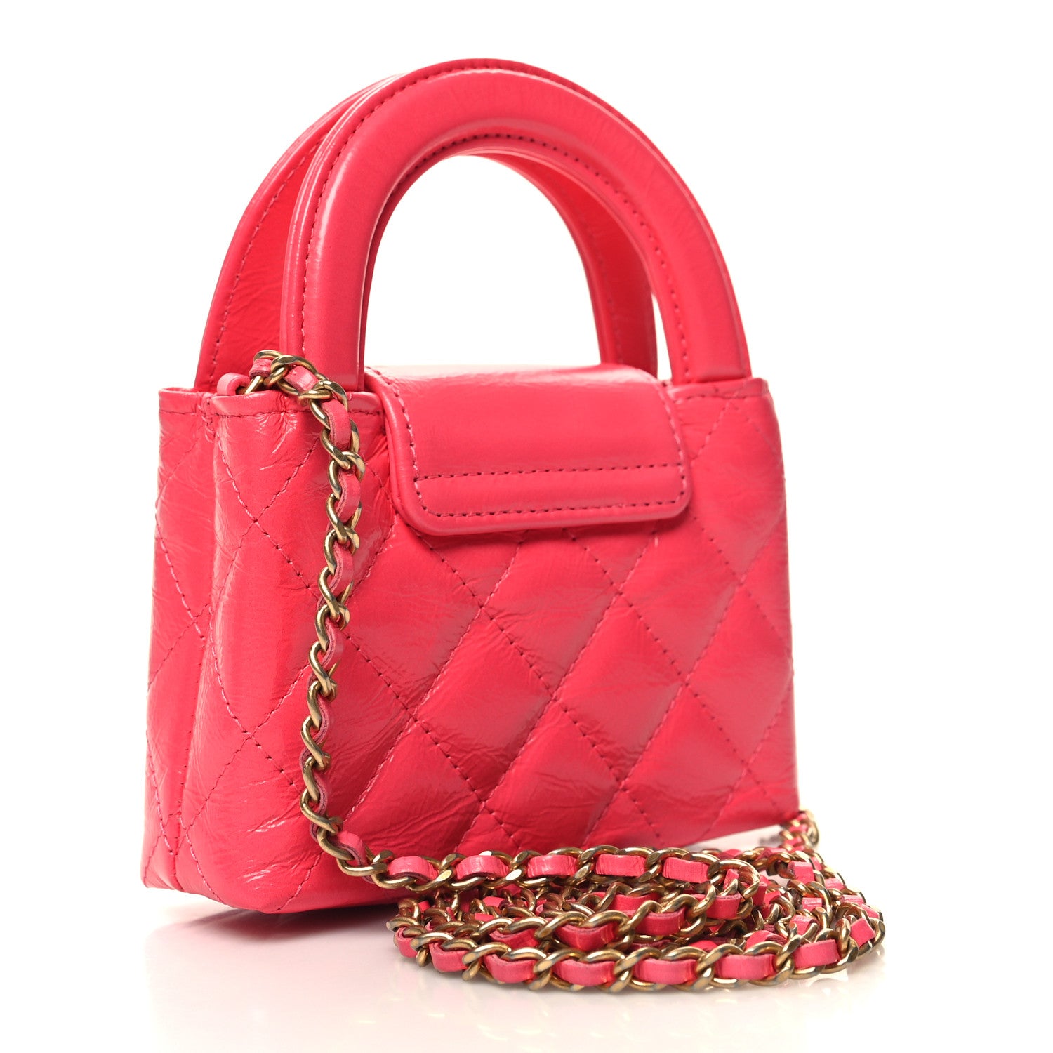 Chanel Shiny Aged Calfskin Quilted Mini Nano Kelly Shopper Dark Pink 3 of 11