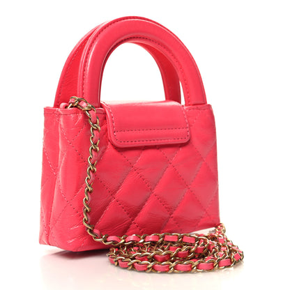 Chanel Shiny Aged Calfskin Quilted Mini Nano Kelly Shopper Dark Pink 3 of 11